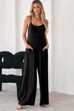 Load image into Gallery viewer, Black Loose Fit Side Pockets Spaghetti Strap Wide Leg Jumpsuit
