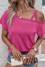 Load image into Gallery viewer, Black Asymmetric Criss Cross One Shoulder T Shirt
