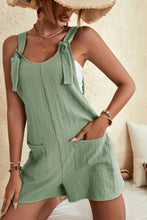 Load image into Gallery viewer, Black Adjustable Straps Pocketed Textured Romper
