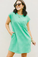 Load image into Gallery viewer, Mint Green Textured Cap Sleeve T Shirt Dress
