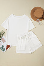 Load image into Gallery viewer, White Casual Textured Tee and Drawstring Shorts Set
