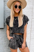 Load image into Gallery viewer, Black Acid Washed Short Lounge Set

