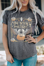 Load image into Gallery viewer, Gray COUNTRY MUSIC Guitar Graphic Print Crew Neck T Shirt
