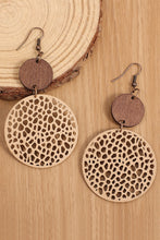 Load image into Gallery viewer, Beige Hollow Out Wooden Round Drop Earrings
