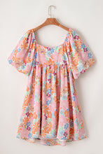 Load image into Gallery viewer, Multicolour Floral Puff Sleeve Square Neck Plus Babydoll Dress
