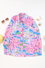 Load image into Gallery viewer, Pink Abstract Floral Print Notch V Neck Rolled Short Sleeve Blouse
