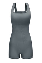 Load image into Gallery viewer, Black Ribbed Square Neck Padded Sports Romper

