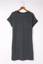 Load image into Gallery viewer, Gray Striped Ribbed Knit T-shirt Shift Dress
