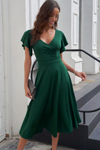 Load image into Gallery viewer, Green Ruffled Sleeve Wrap V Neck Midi Dress

