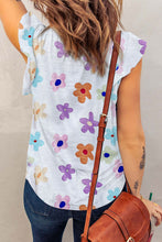 Load image into Gallery viewer, White Flower Print Short Sleeve High Waist Two Piece Shorts Set
