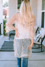 Load image into Gallery viewer, Black Sequin Sheer Long Sleeve Open Front Kimono
