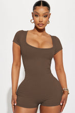 Load image into Gallery viewer, Black Ribbed Square Neck Short Sleeve Athleisure Romper
