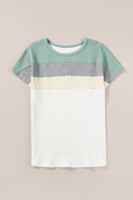 Load image into Gallery viewer, Moonlight Jade Ribbed Color Block Patchwork T-shirt
