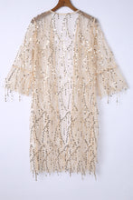 Load image into Gallery viewer, Black Sequin Sheer Long Sleeve Open Front Kimono

