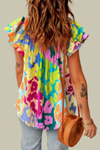 Load image into Gallery viewer, Multicolour Leopard Flutter Sleeve V Neck Crinkled Blouse
