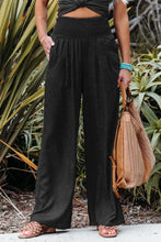 Load image into Gallery viewer, Black Smocked Wide Waistband High Waist Wide Leg Pants
