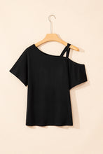 Load image into Gallery viewer, Black Asymmetric Criss Cross One Shoulder T Shirt
