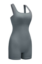 Load image into Gallery viewer, Black Ribbed Square Neck Padded Sports Romper
