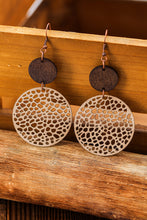 Load image into Gallery viewer, Beige Hollow Out Wooden Round Drop Earrings
