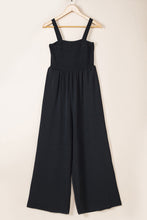 Load image into Gallery viewer, Black Smocked Sleeveless Wide Leg Jumpsuit with Pockets

