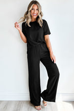 Load image into Gallery viewer, Black Solid Color T Shirt 2pcs Wide Leg Pants Set
