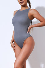 Load image into Gallery viewer, Black Solid Color Ribbed Sleeveless Sport Romper
