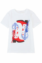 Load image into Gallery viewer, White American Flag Boots Pattern Graphic Tee
