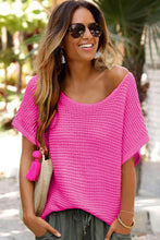 Load image into Gallery viewer, Pink Solid Loose Knit Short Dolman Sleeve Sweater
