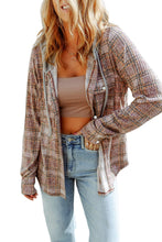 Load image into Gallery viewer, Purple Plaid Contrast Hooded Drawstring Shacket
