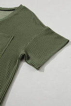 Load image into Gallery viewer, Jungle Green Corded V Neck Chest Pocket Loose T-shirt
