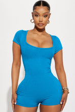 Load image into Gallery viewer, Black Ribbed Square Neck Short Sleeve Athleisure Romper
