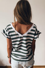 Load image into Gallery viewer, Sea Green Striped V Neck Ruffle Sleeve Top
