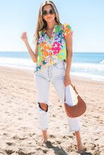 Load image into Gallery viewer, Multicolour Leopard Flutter Sleeve V Neck Crinkled Blouse
