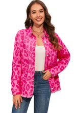 Load image into Gallery viewer, Pink Leopard Print Button Cuffs Raw Hem Jacket
