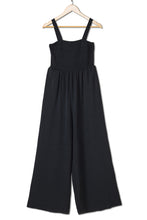 Load image into Gallery viewer, Black Smocked Sleeveless Wide Leg Jumpsuit with Pockets
