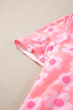 Load image into Gallery viewer, Pink Flower Print Short Sleeve Shirt Pajamas Set
