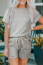 Load image into Gallery viewer, Gray 2pcs Solid Textured Drawstring Shorts Set
