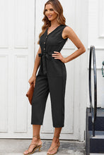 Load image into Gallery viewer, Pink Buttoned Sleeveless Cropped Jumpsuit with Sash
