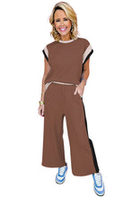 Load image into Gallery viewer, Chestnut Color Block Detail Casual Two-piece Outfit
