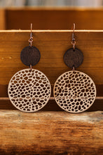 Load image into Gallery viewer, Beige Hollow Out Wooden Round Drop Earrings
