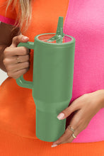 Load image into Gallery viewer, Dark Green Frosted Stainless Handle Large Vacuum Cup with Straw 40oz
