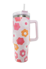 Load image into Gallery viewer, Multicolor Flower Print Handled Stainless Steel Vacuum Cup 40oz
