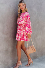 Load image into Gallery viewer, Paisley Printed Button Keyhole Back Belted Mini Dress
