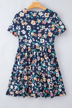 Load image into Gallery viewer, Blue Short Sleeve A-line Floral Dress
