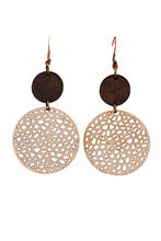 Load image into Gallery viewer, Beige Hollow Out Wooden Round Drop Earrings
