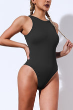 Load image into Gallery viewer, Black Solid Color Ribbed Sleeveless Sport Romper
