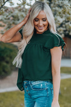 Load image into Gallery viewer, Green Tiered Sleeve Frilled Neck Dotted Top
