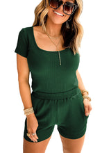 Load image into Gallery viewer, Green Ribbed Knit Shorts Lounge Set
