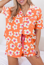 Load image into Gallery viewer, Orange Flower Print Short Sleeve Shirt Pajamas Set
