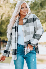 Load image into Gallery viewer, Plaid Color Block Buttoned Long Sleeve Jacket with Pocket
